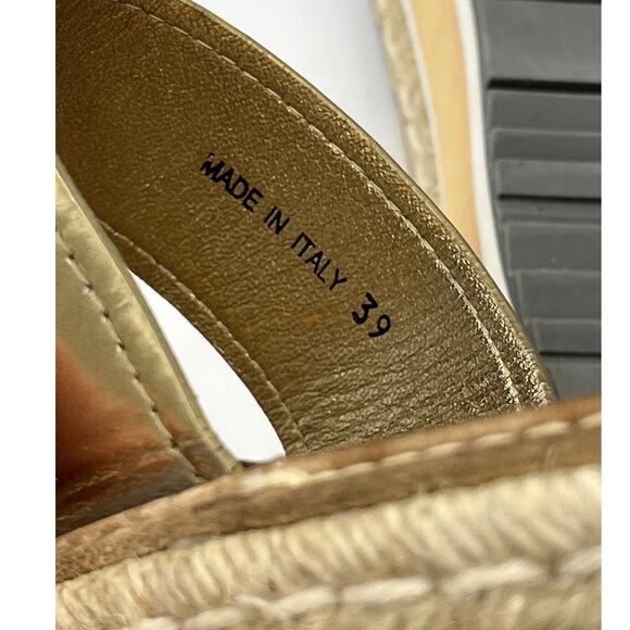 Prada Designer Gold Metallic Leather Espadrille Platform 2.5" Sandals Sz 39/8.5 - Picture 9 of 10